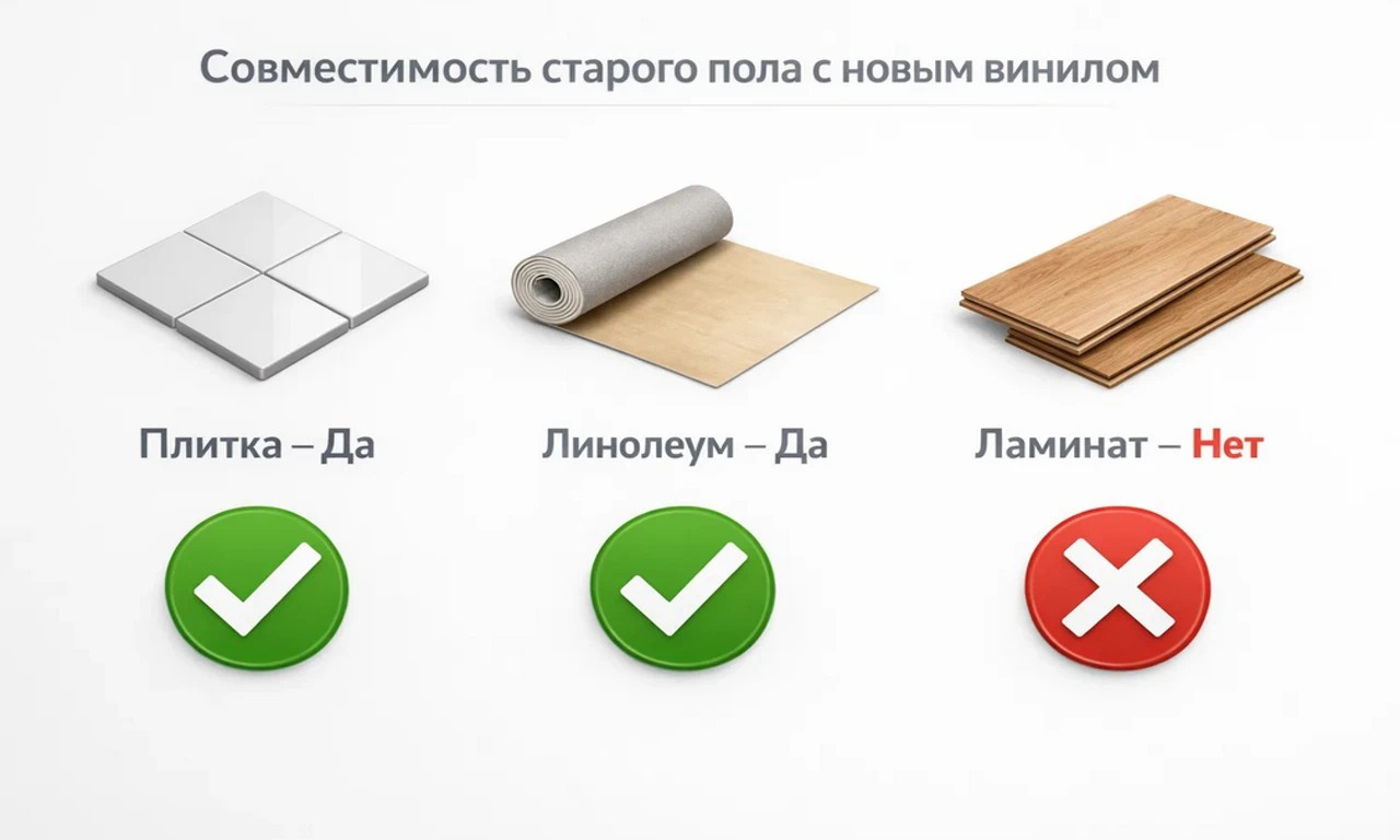 Совместимость старых оснований под кварц-винил: плитка, линолеум, ламинат